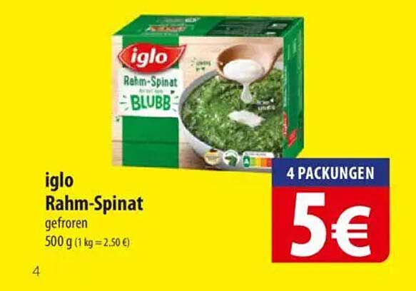iglo Rahm-Spinat gefroren 500 g (4 Packungen)