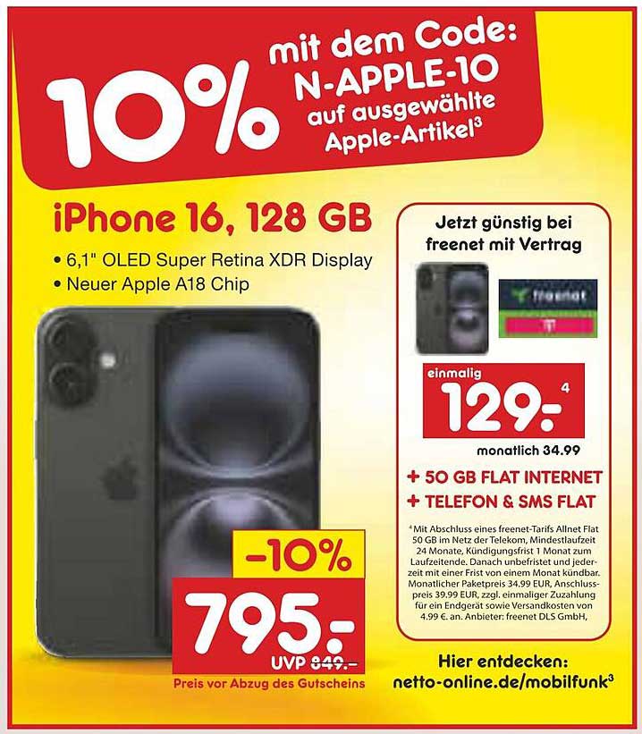 iPhone 16, 128 GB - Jetzt im Netto Marken-Discount