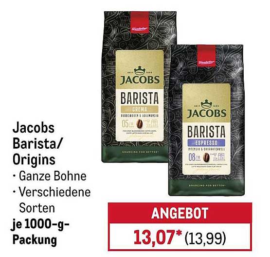 Jacobs Barista/Origins - Ganze Bohne, verschiedene Sorten je 1000-g-Packung