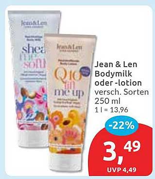 Jean & Len Bodymilk oder -lotion versch. Sorten 250 ml