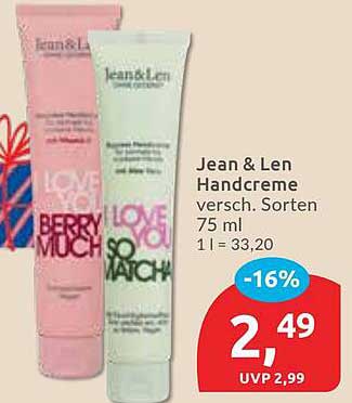Jean & Len Handcreme versch. Sorten 75 ml