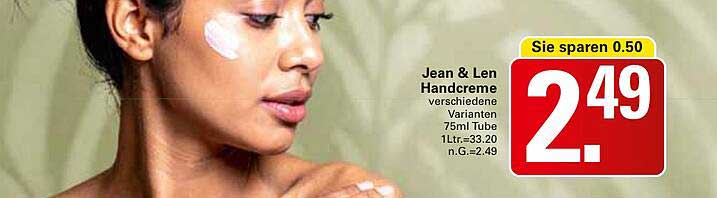 Jean & Len Handcreme verschiedene Varianten 75ml Tube
