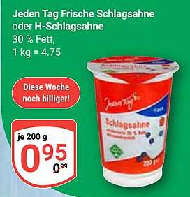 Jeden Tag Frische Schlagsahne oder H-Schlagsahne 200 g