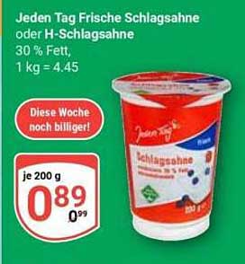 Jeden Tag Frische Schlagsahne oder H-Schlagsahne 200 g