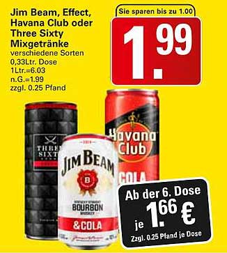 Jim Beam, Effect, Havana Club oder Three Sixty Mixgetränke - 0,33 L Dose