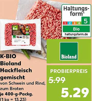 K-BIO Bioland Hackfleisch gemischt von Schwein und Rind