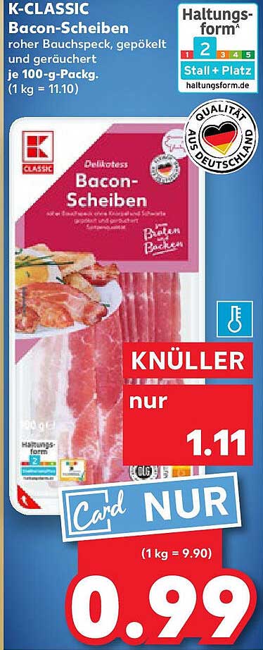 K-CLASSIC Bacon-Scheiben - roher Bauchspeck, gepökelt und geräuchert