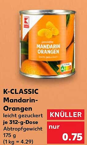K-CLASSIC Mandarin-Orangen leicht gezuckert je 312-g-Dose