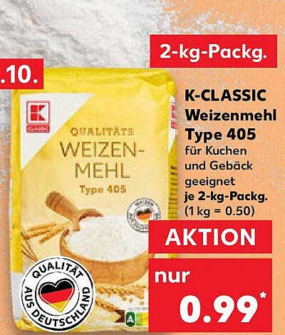 K-CLASSIC Weizenmehl Type 405 2-kg-Packung