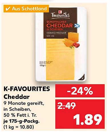 K-Favourites Cheddar – 9 Monate gereift, in Scheiben