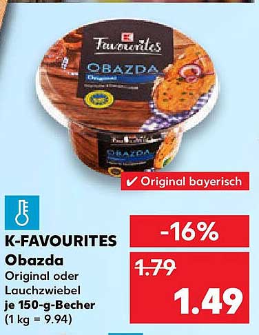 K-Favourites Obazda Original oder Lauchzwiebel je 150-g-Becher