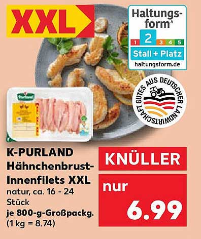 K-PURLAND Hähnchenbrust-Innenfilets XXL, natur, 800 g