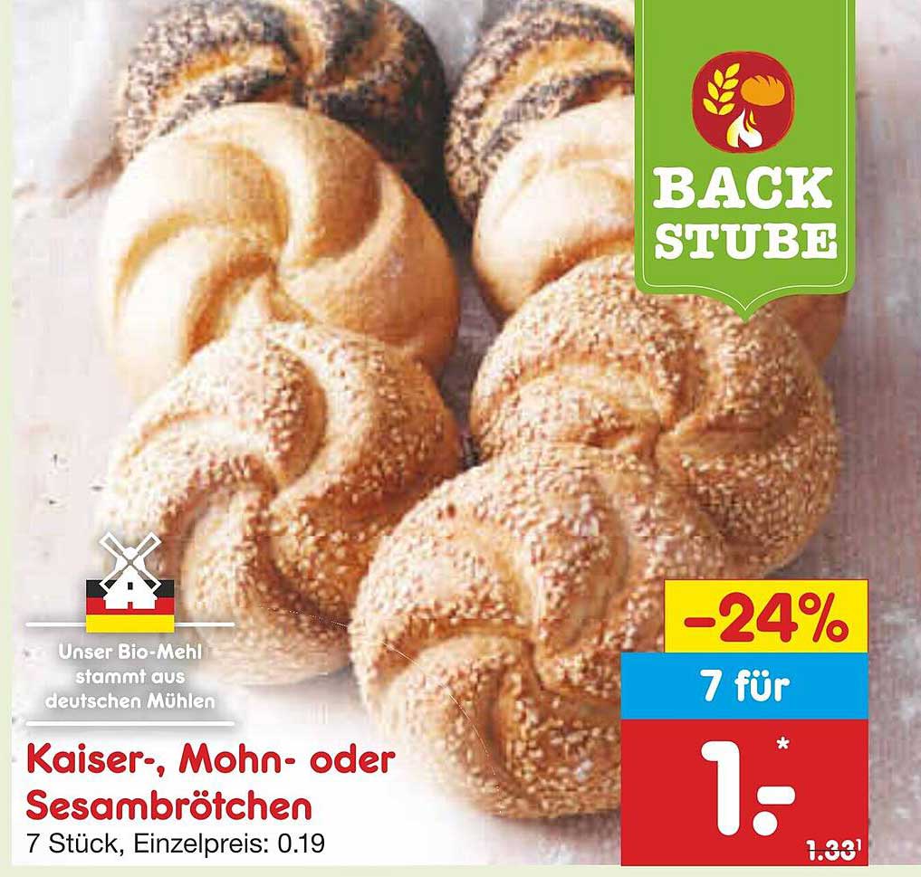 Kaiser-, Mohn- oder Sesambrötchen – 7 Stück für 1,- Euro