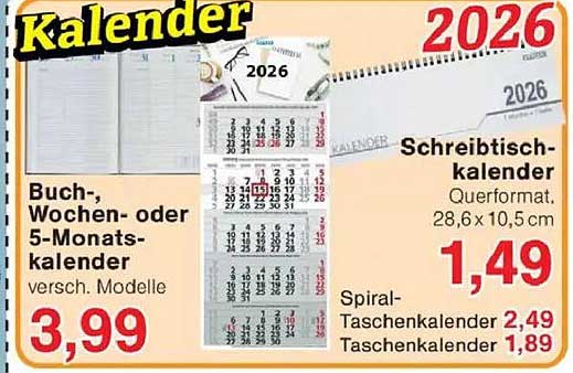 Kalender 2026: Schreibterminplaner und verschiedene Modelle