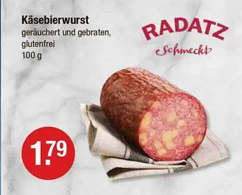 Käsebierwurst geräuchert und gebraten, glutenfrei - 100 g