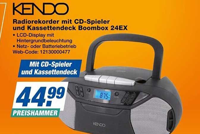 KENDO Radiorecorder mit CD-Spieler und Kassettendeck Boombox 24EX