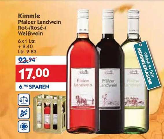 Kimble Pfälzer Landwein Rot-/Rosé-/Weißwein 6x1 Ltr.