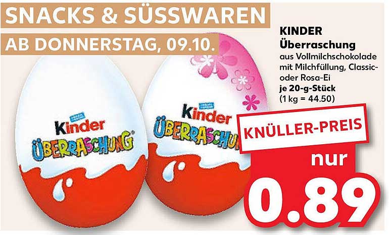 KINDER Überraschung aus Vollmilchschokolade mit Milchfüllung, Classic- oder Rosa-Ei, je 20-g-Stück