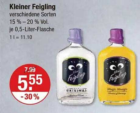 Kleiner Feigling - verschiedene Sorten 15 % - 20 % Vol. je 0,5-Liter-Flasche