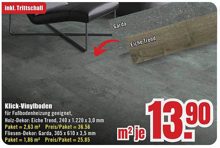 Klick-Vinylboden für Fußbodenheizung geeignet, Holz-Dekor: Eiche Trend