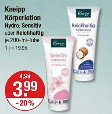 Kneipp Körperlotion Hydro, Sensitiv oder Reichhaltig je 200-ml-Tube