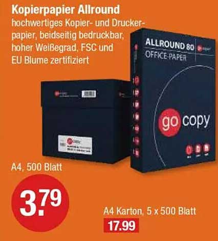 Kopierpapier Allround - 500 Blatt für nur 3,79 €