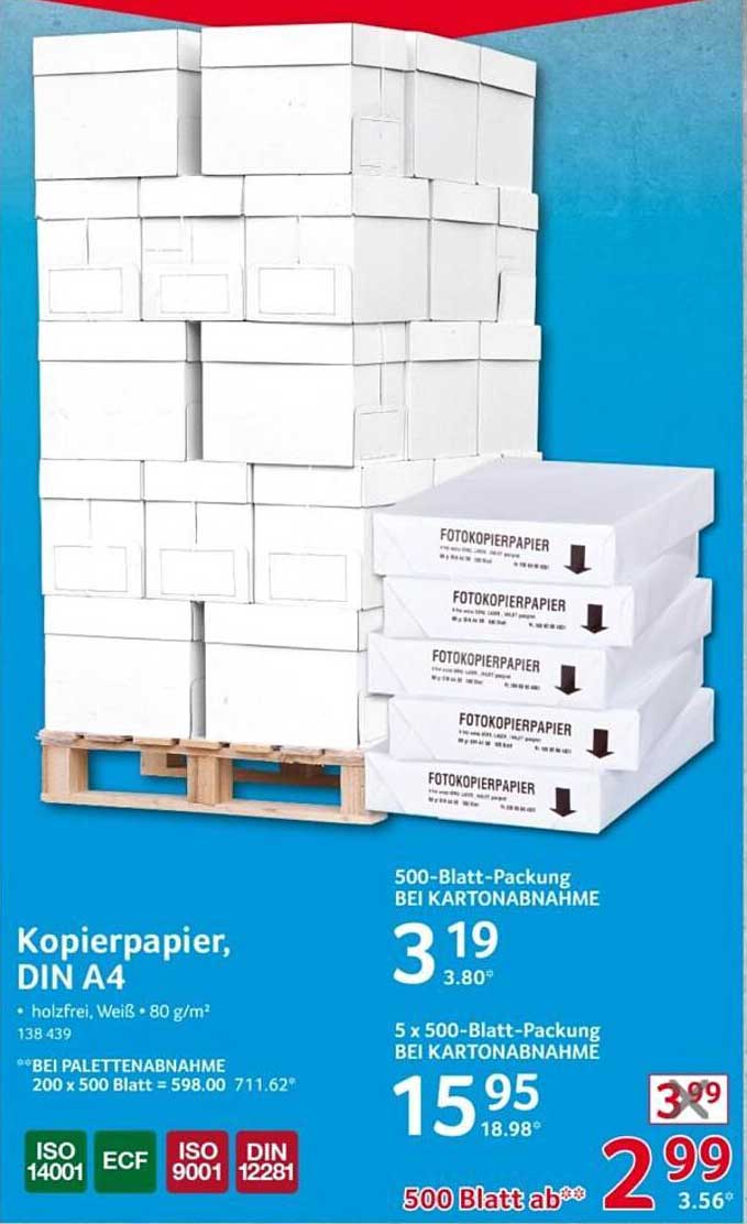 Kopierpapier, DIN A4 - 500 Blatt für nur 2,99 €
