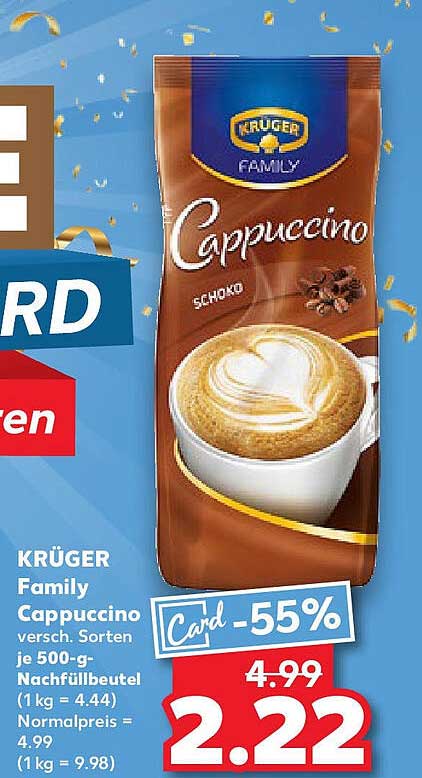 KRÜGER Family Cappuccino, versch. Sorten, 500-g Nachfüllbeutel