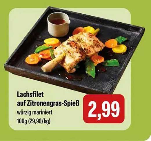 Lachsfilet auf Zitronengrass-Spieß würzig mariniert