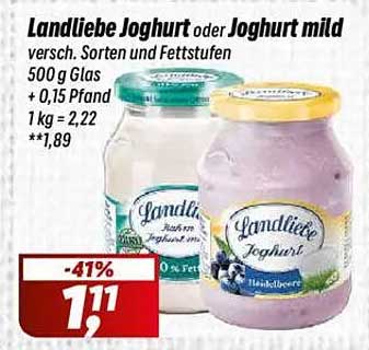 Landliebe Joghurt oder Joghurt mild - 500 g Glas