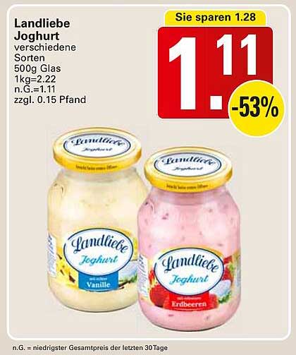 Landliebe Joghurt – verschiedene Sorten 500g Glas