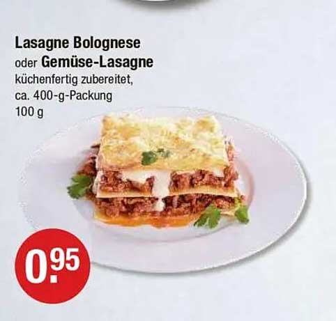 Lasagne Bolognese oder Gemüse-Lasagne, küchenfertig zubereitet, ca. 400-g-Packung