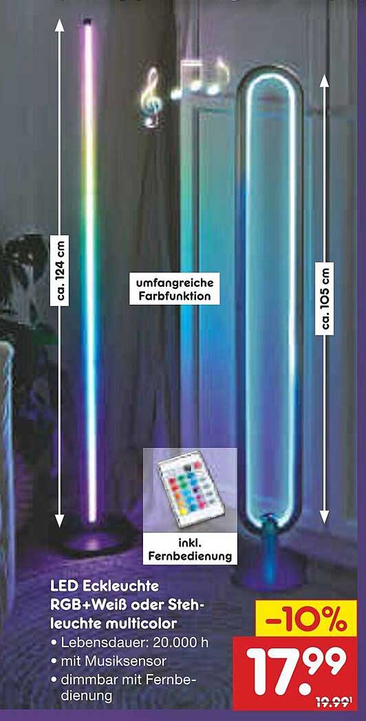 LED Eckleuchte RGB+Weiß oder Stehleuchte multicolor