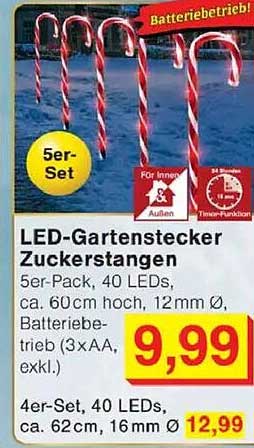 LED-Gartenstecker Zuckerstangen 5er-Pack