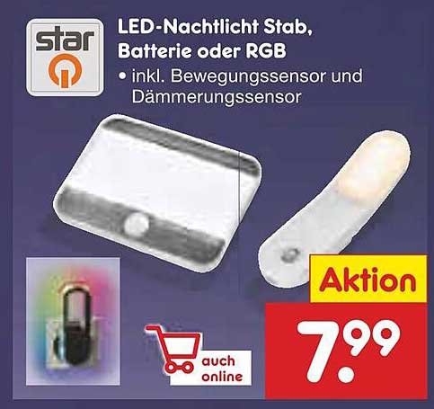 LED-Nachtlicht Stab, Batterie oder RGB