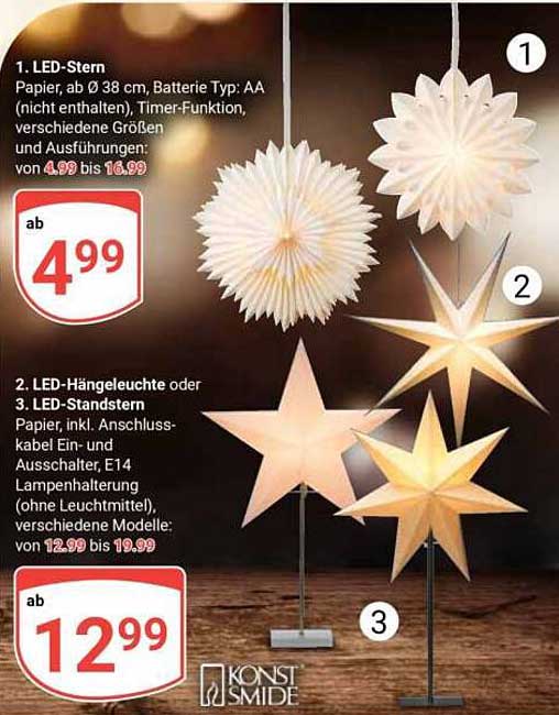 LED-Stern, LED-Hängelampe und LED-Standstern in verschiedenen Ausführungen