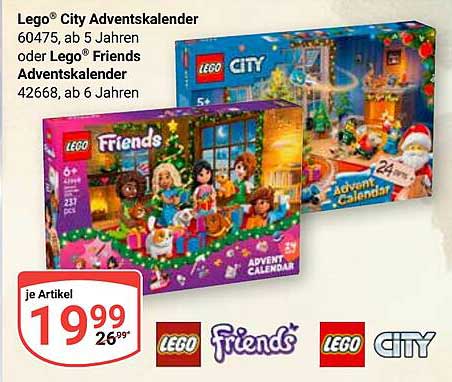 Lego® City Adventskalender 60475 oder Lego® Friends Adventskalender 42668