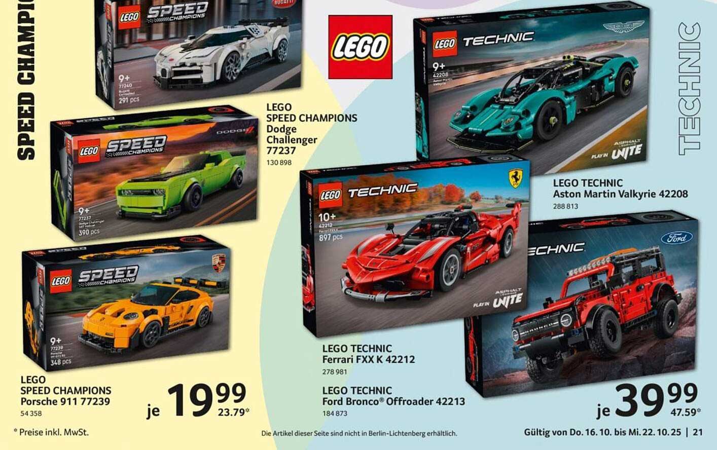 LEGO TECHNIC Aston Martin Valkyrie 42208 und LEGO TECHNIC Ford Bronco® Offroader 42213