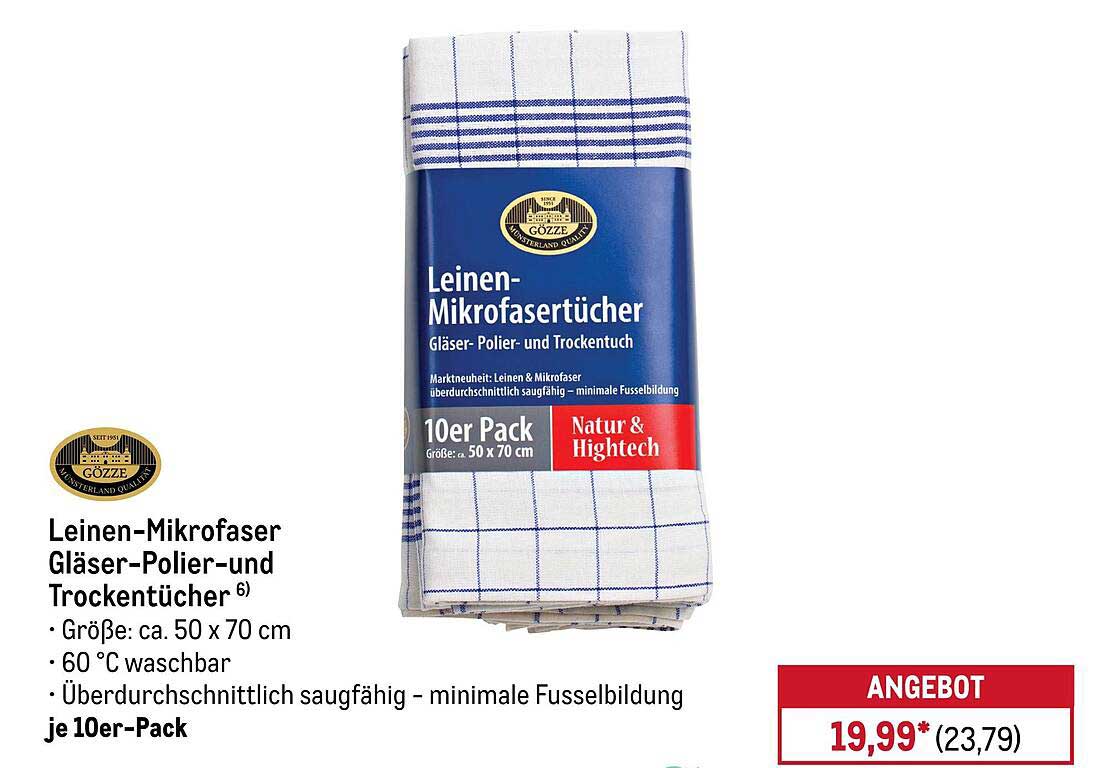 Leinen-Mikrofaser Gläser-Polier- und Trockentücher 10er-Pack