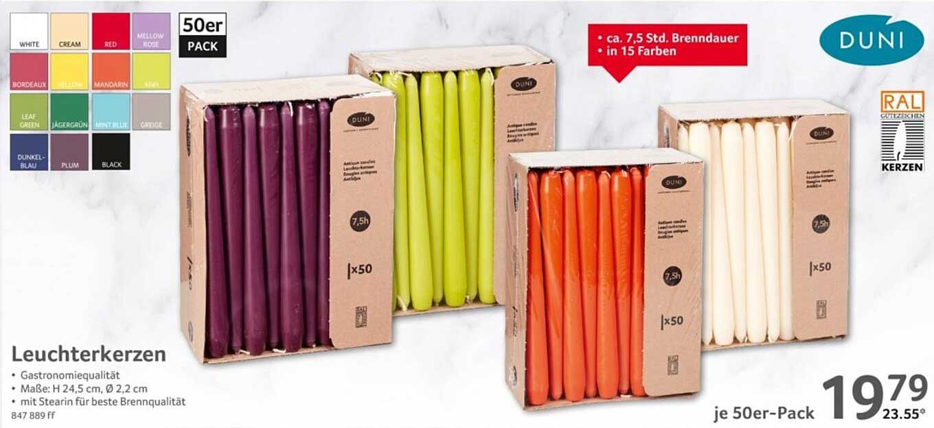 Leuchterkerzen 50er-Pack in verschiedenen Farben