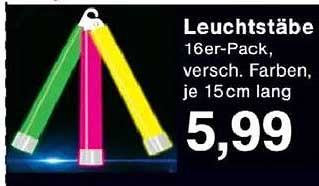 Leuchtstäbe 16er-Pack, verschiedene Farben, je 15 cm lang