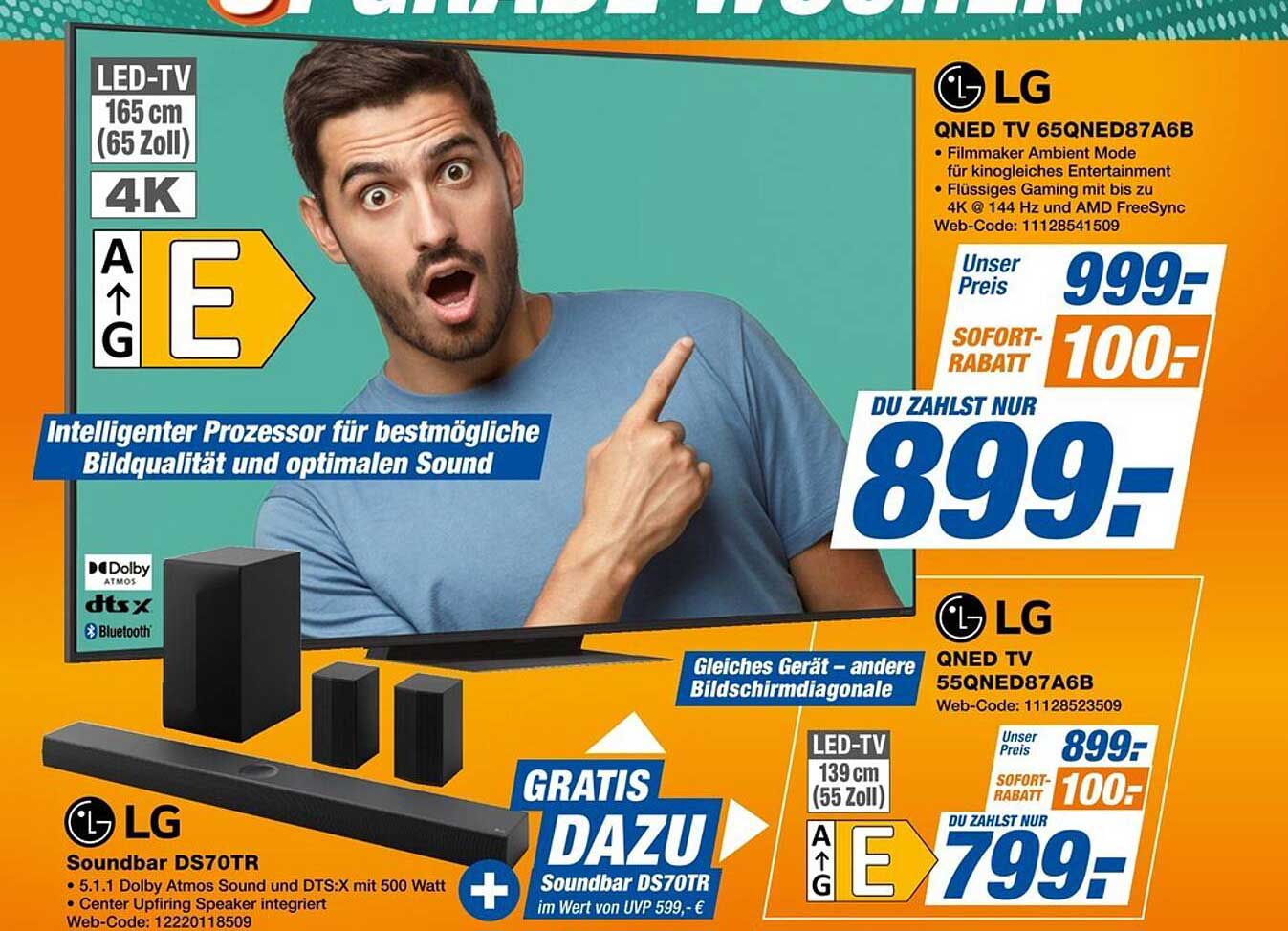 LG QNED TV 65QNED87A6B mit Soundbar DS70TR