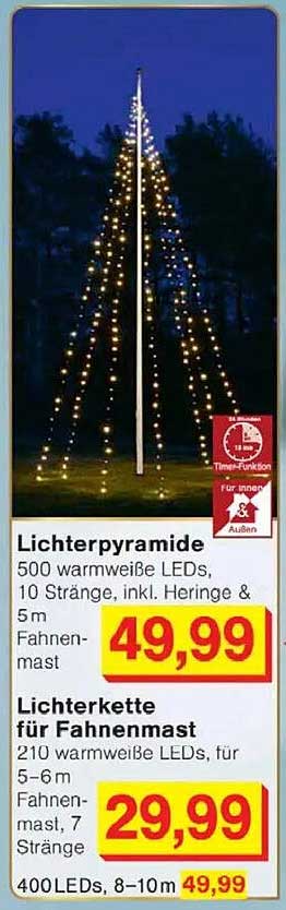 Lichterkette für Fahnenmast mit 210 warmweißen LEDs – Jetzt zum Sonderpreis!