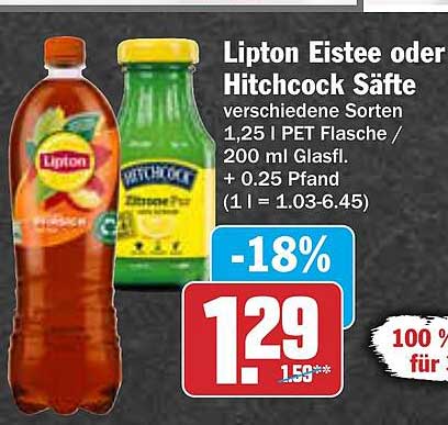Lipton Eistee oder Hitchcock Säfte - verschiedene Sorten