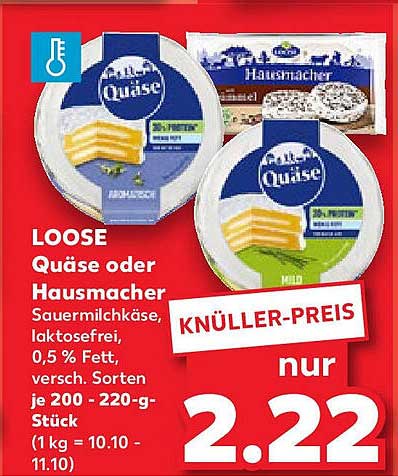 LOOSE Quäse oder Hausmacher - Sauermilchkäse laktosefrei, 0,5 % Fett