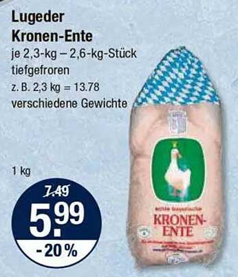 Lugeder Kronen-Ente je 2,3-kg – 2,6-kg-Stück tiefgefroren