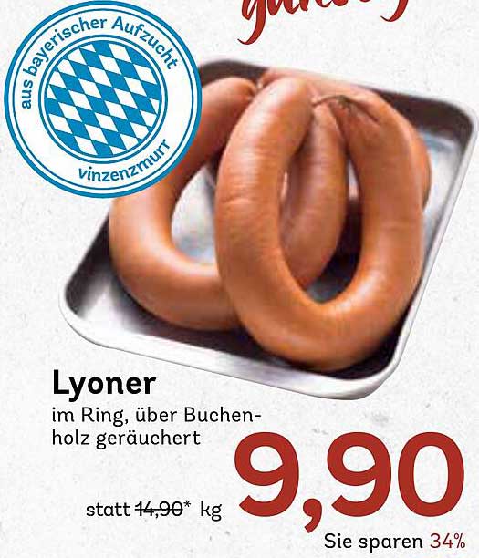 Lyoner im Ring, über Buchenholz geräuchert