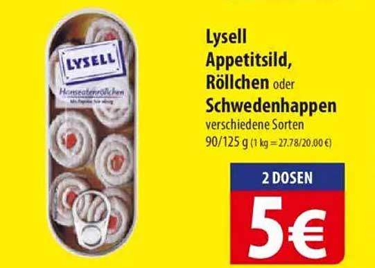 Lysell Appetitsild, Röllchen oder Schwedenhappen - 2 Dosen für 5 €