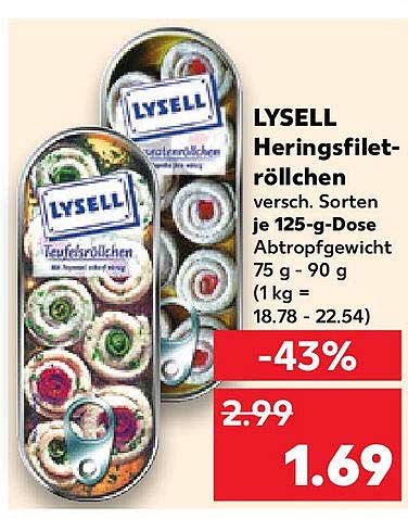 LYSELL Heringsfilet-Röllchen verschiedene Sorten, 125-g-Dose