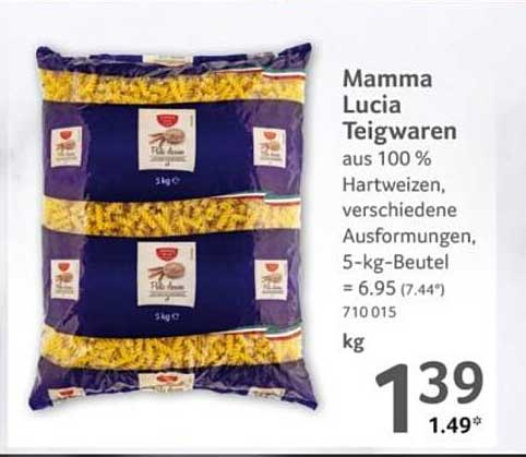 Mamma Lucia Teigwaren aus 100 % Hartweizen, verschiedene Ausformungen, 5-kg-Beutel